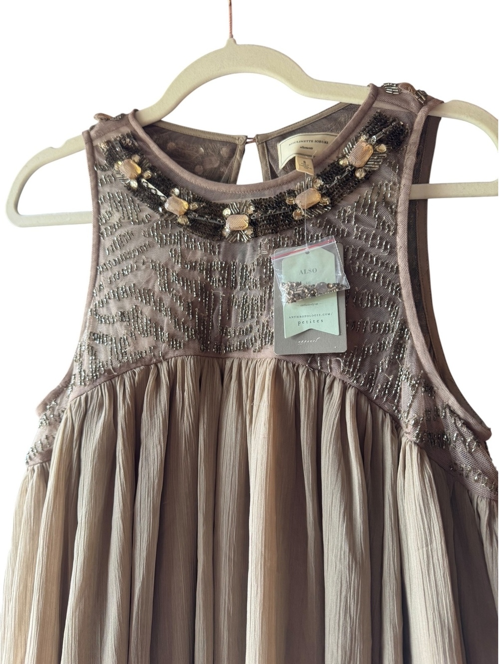 Anthropologie Taupe Embellished by Sleeveless Dress Size 8